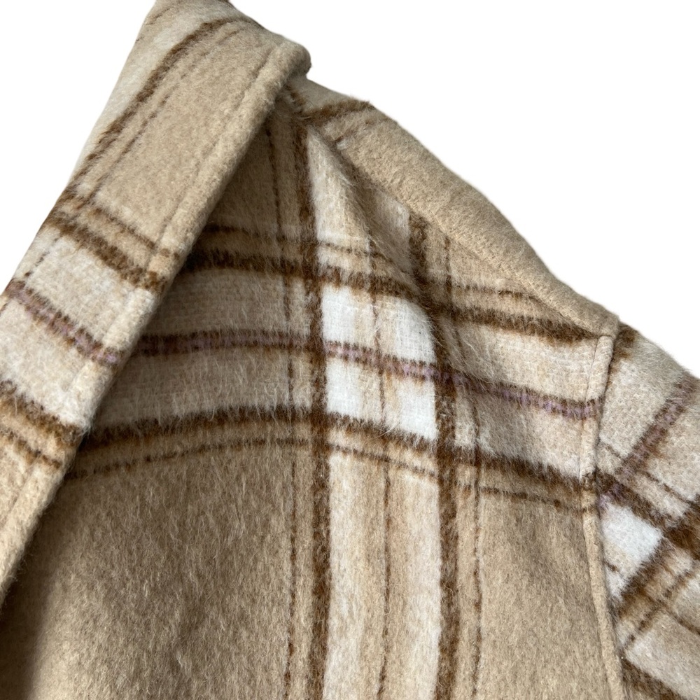 Old Navy Long Peacoat Neutral Tan Cream Plaid Poetcore Womens Plus Size 4X - Picture 3 of 9